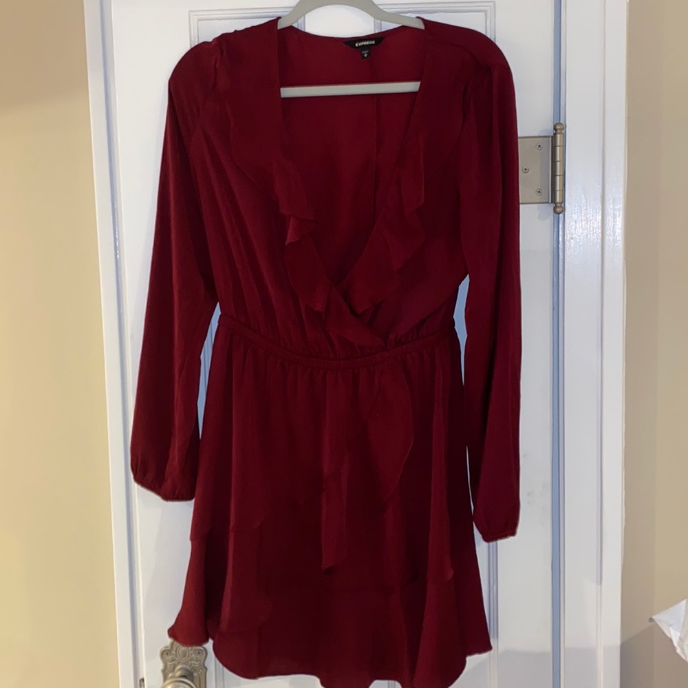 Silk Red Long Sleeve Dress